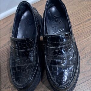Ganni Black Croc-Embossed Loafers